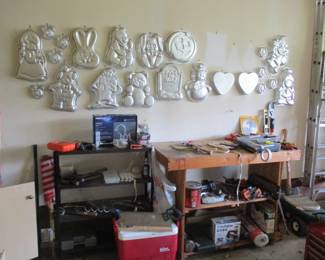 Garage =cake pan collection / tools ETC