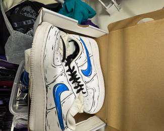 Nike Air Force 1 Custom Shoes Cartoon Blue Swoosh Black Outline