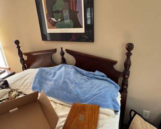 Bedroom set. Headboard. Mattress. 2 end tables. Dresser. Secretary.