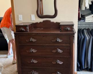 Vintage Victorian Walnut 1860s dresser and mirror