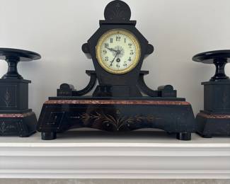 French Garniture three piece slate and marble mantel click