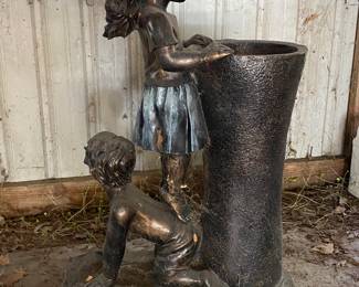 Resin fountain, children playing