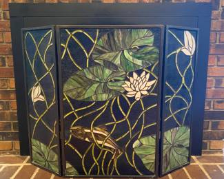 3-panel stained glass fire screen