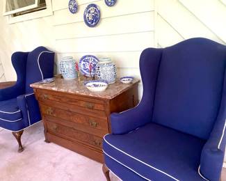 Navy wing chairs