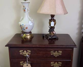 Crescent Cherry Nightstand, Porcelain lamps, Marble lamp