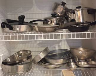 Vintage bakeware, griddle, perkulator, pots and pans