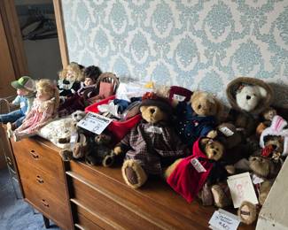Dolls and bears, plus a collection of bear clothes!