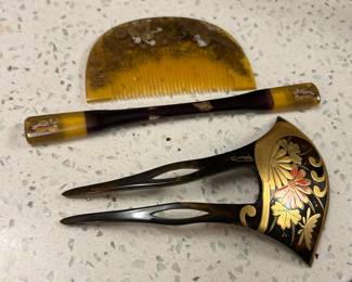 Vintage Japanese kanzashi set, (incl. hair comb and (hairpins). 