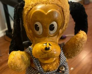 1960's stuffed dog with wooden face