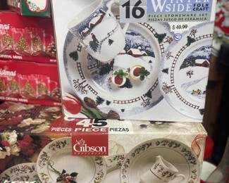 Winter side and Gibson Christmas Dishes. New in boxes