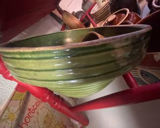 Vintage Yellow Ware #10 Beehive Ribbed Green Mixing Bowl Stoneware McCoy