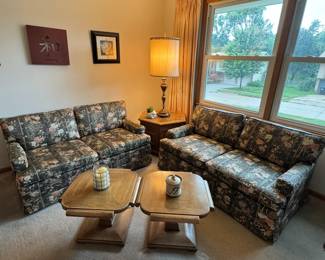 Twin MCM Thomasville end tables and Ethan Allen (maybe) love seats