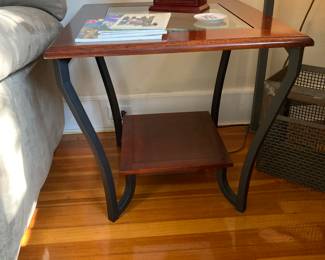 One of 2 glass top side tables