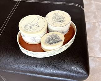 Vintage faux scrimshaw trinket boxes