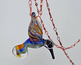 Handmade fused glass hummingbird necklace