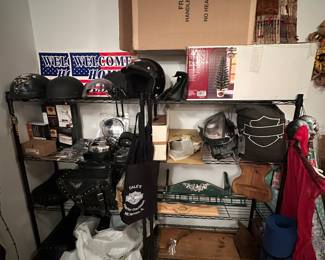 Harley Davidson Parts; Motorcycle Helmets; HD Motorcycle Cover; 4' PreLit Porch Tree; Wooden Shelves