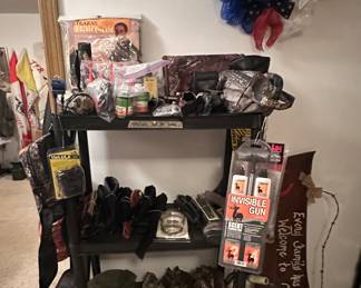 Stearns Rainsuit; Camo Bags; Deer Caallers; Up Lula Universal Pistol Mag Loader; Gun Holsters; HUnting Knives; Gun Cleaning Kits; Magazine Rounds; Handgun Gloves; Pepper Spray; Gun Slings; Safety Vests; Targets; Ear Muffs; Camo Gloves and Hats