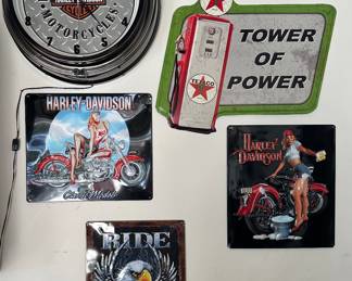 Harley Davidson Wall Clock; Tin Signs