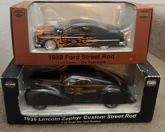 Harley Davidson Diecast 1949 Ford Street Rod & 1939 Lincoln Zephyr Custom Street Rod