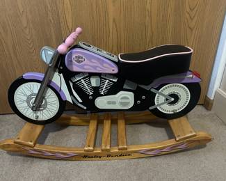 Harley Davidson Pink/ Purple Wooden Motorcycle Rocking Horse