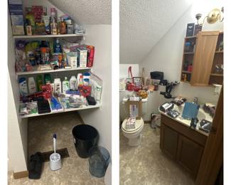 Toiletries; Hair Dryers; Men's Colognes- Drakkar, Burberry, Joop, Player Red, Armani Code, Mercedes Benz the Move 1; Avon Fog Free Mirror; Beard Trimmers; Electric Shaver; Wastebaskets