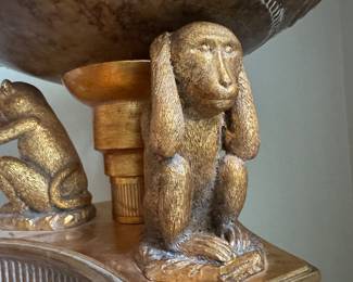 Vintage Neoclassical Torchiere Floor Lamp with Monkey Figures