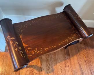 Antique Inlayed Rounded End Bench with Cushion (31"W x 22"H x 17"D)