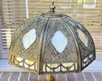 Antique slag glass table lamp