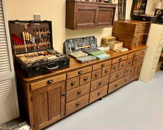 Antique oak country store cabinet
