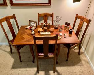 Flip top parquet game table and chairs