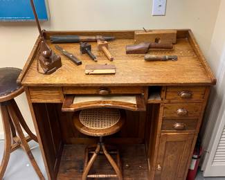 Antique oak watchmaker’s desk