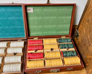 Bakelite poker chip set by Lowe