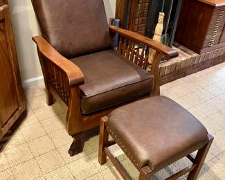 Mission oak reclining “morris” chair and ottoman