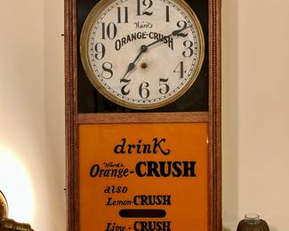 Early 20th century Wards Orange Crush reverse painted clock manufactured by Ingraham