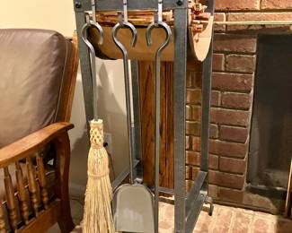 Mission style wrought iron fire tools