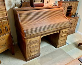 Stout Bros oak roll top desk