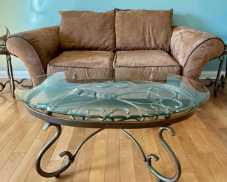 Microfiber Loveseat shown with Glass Coffee Table and 2 End Table Set