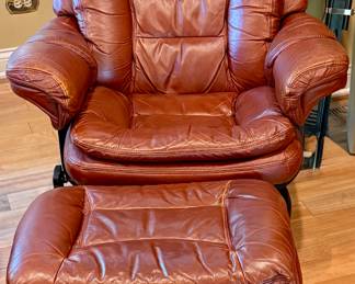 Faux Leather Swivel Rockers with Ottoman