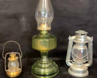 Green Glass Hurricane Oil Lamp And More
