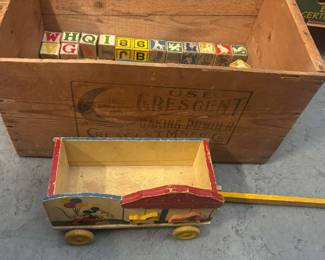 Vintage Wooden Blocks And Toy Box