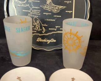 Seattle Seafair Glasses Washington Serving Tray And Space Needle Small Plates