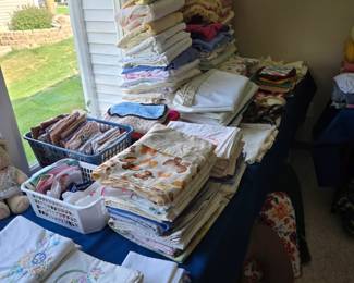Linens Galore! Vintage Embroidered Pillow Cases; Washcloths; Bed Sheets & Pillow Cases; Bath Towels and Washcloths; Tablecloths and much more