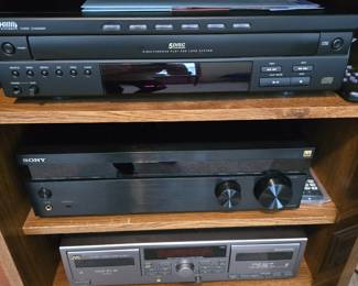 H Systems 5 Disc CD Changer; Sony STR-ANN1000 7.2-Channel Network A/V Receiver; and JVC Double Cassette Player/Recorder