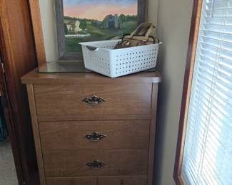 Painting of Farm Scene; 4-Drawer Chest; Purses/Bags