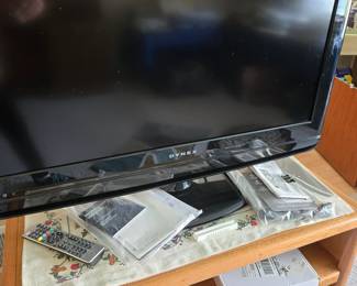 Dynex HDTV with Remote and Manuals; Oak TV Cabinet