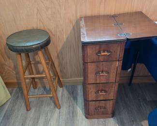 Stool; Vintage Sewing  Cabinet with Drawers