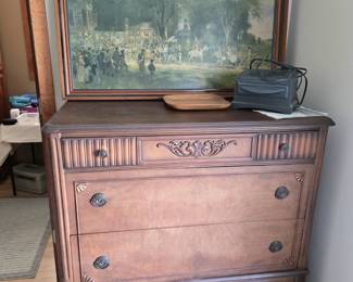 Oversized Print; 1920s-30s 4-Drawer Bedroom Chest