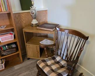 Nichols & Stone Fiddleback or Windsor Spindleback Rocker; Microwave/Entertainment Stand; Vintage Decorative Table Lamp