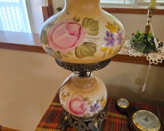 Vintage Handpainted Hurricane Lamp