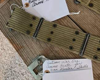 WWII Army Belt (c. 1940s); Vietnam Era Ammo Crate for 81mm Mortar Shells